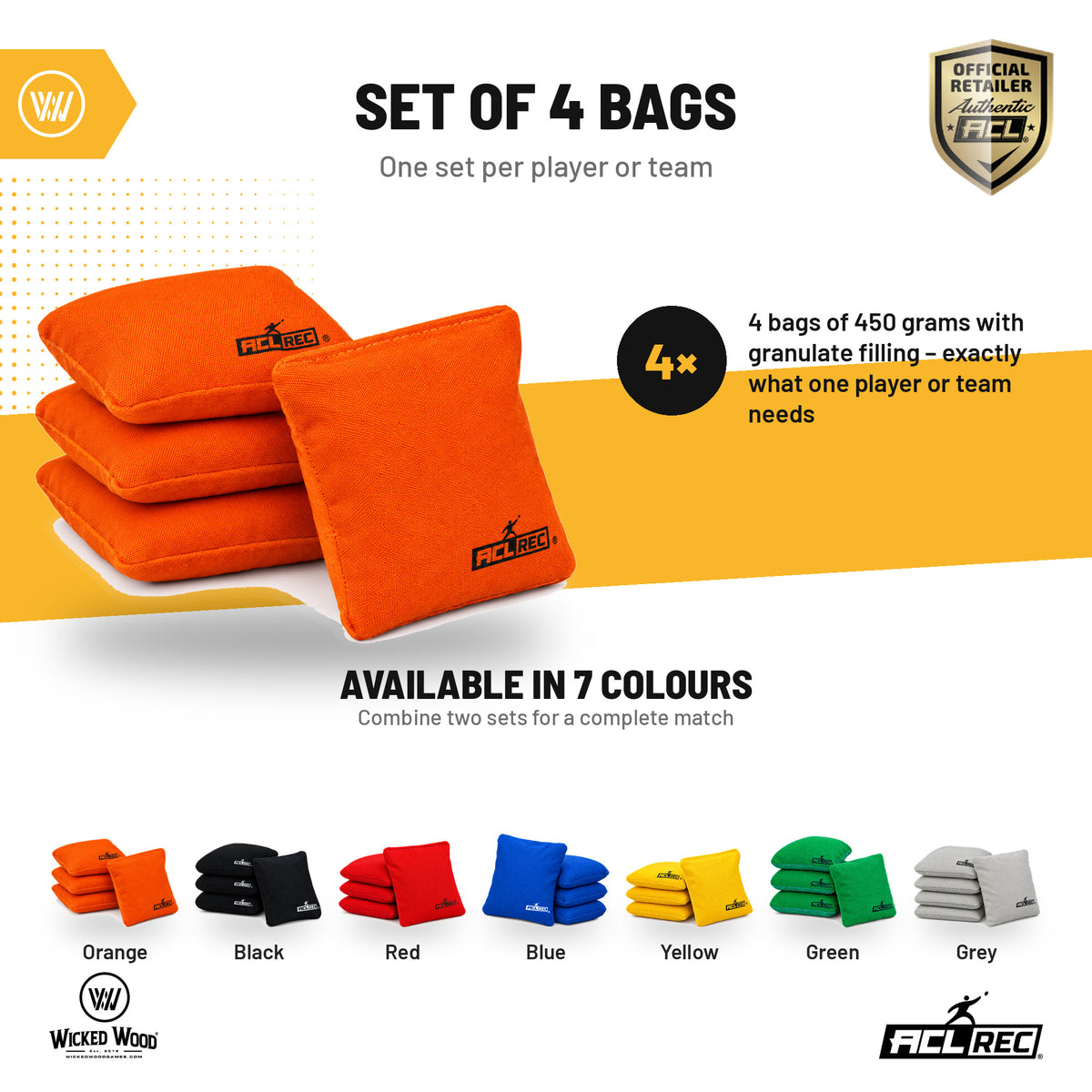 1x4 sacs de cornhole - Double face - ACL REC - Remplissage granulé
