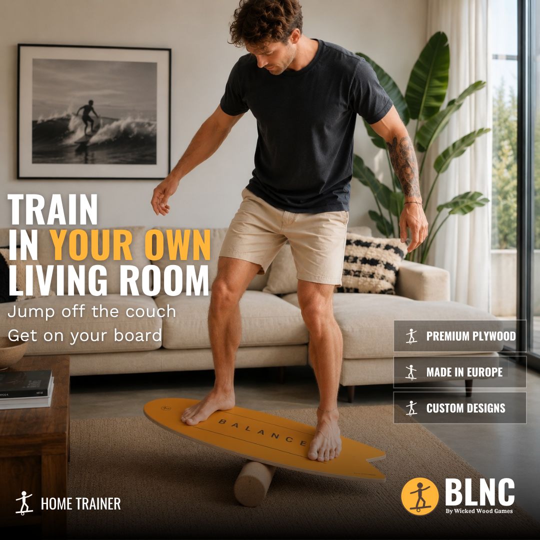 BLNC Balance Boards - SURF Style - Yellow - Incl Roller Balance Boards Wicked Wood Games